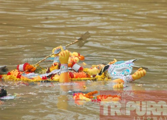 Age-old Durga Bari Temple immerse the idol of Goddess Durga at Haora river